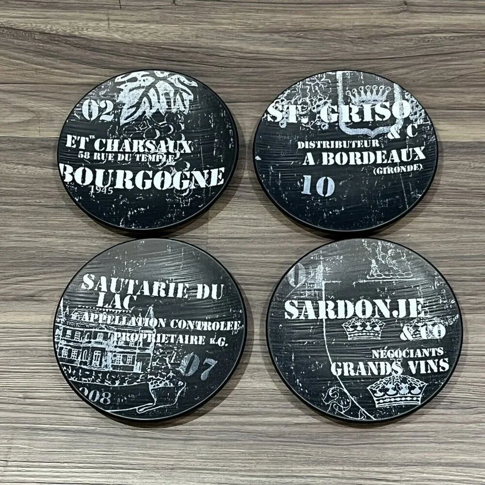 Set Of 4 Williams-Sonoma Black Vineyard Slate Appetizer Plates Wine Themed